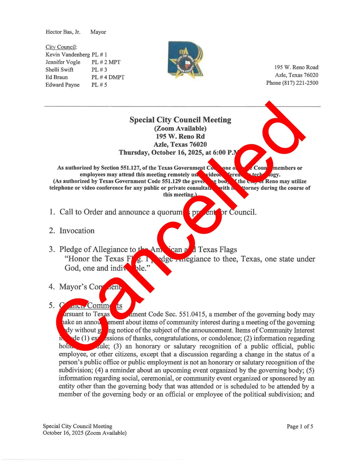 Reno council meeting twice canceled