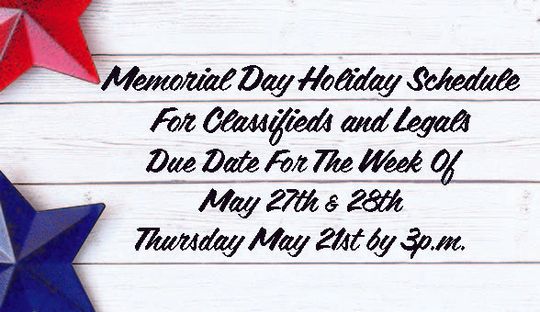 Memorial Holiday Deadline